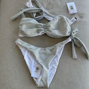 Dippin' Daisy's Shimmering Silver Bikini two tops and 1 bottom